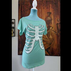 RARE vintage kikiriki turquoise sequin ribcage tee